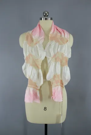 1960s Silk Kimono Obiage Scarf / Pastel Pink Ombre Shibori