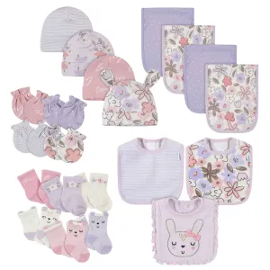 21-Piece Baby Girls Bunny Ballerina Terry Bib, Burpcloth, Mittens, Cap and Bootie Sock Set