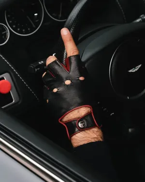 AUTHENTIC RACE MK2 - Fingerless Leather Driving Gloves - Black/Red