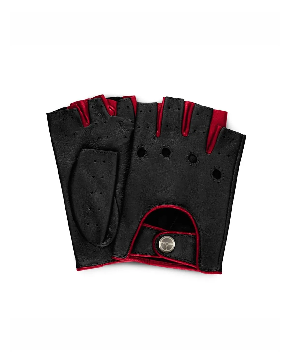 AUTHENTIC RACE MK2 - Fingerless Leather Driving Gloves - Black/Red