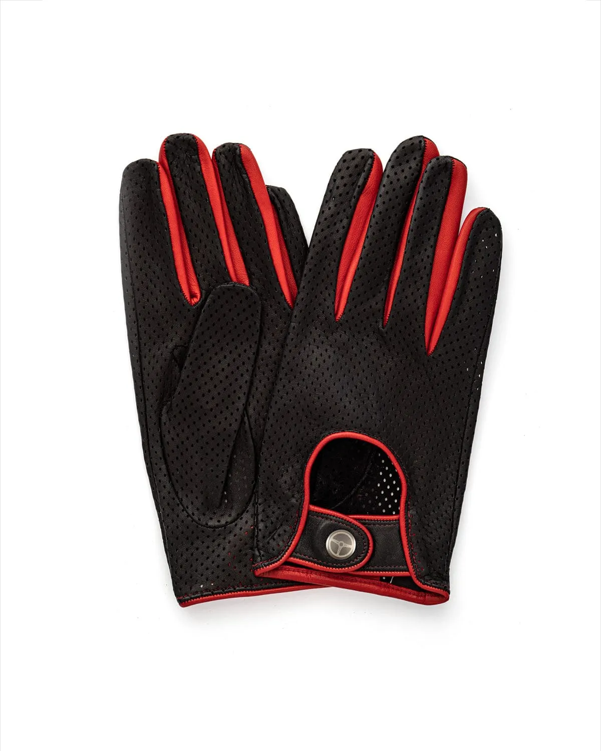 BAD ONE - Perforated Leather Driving Gloves - Black/Red