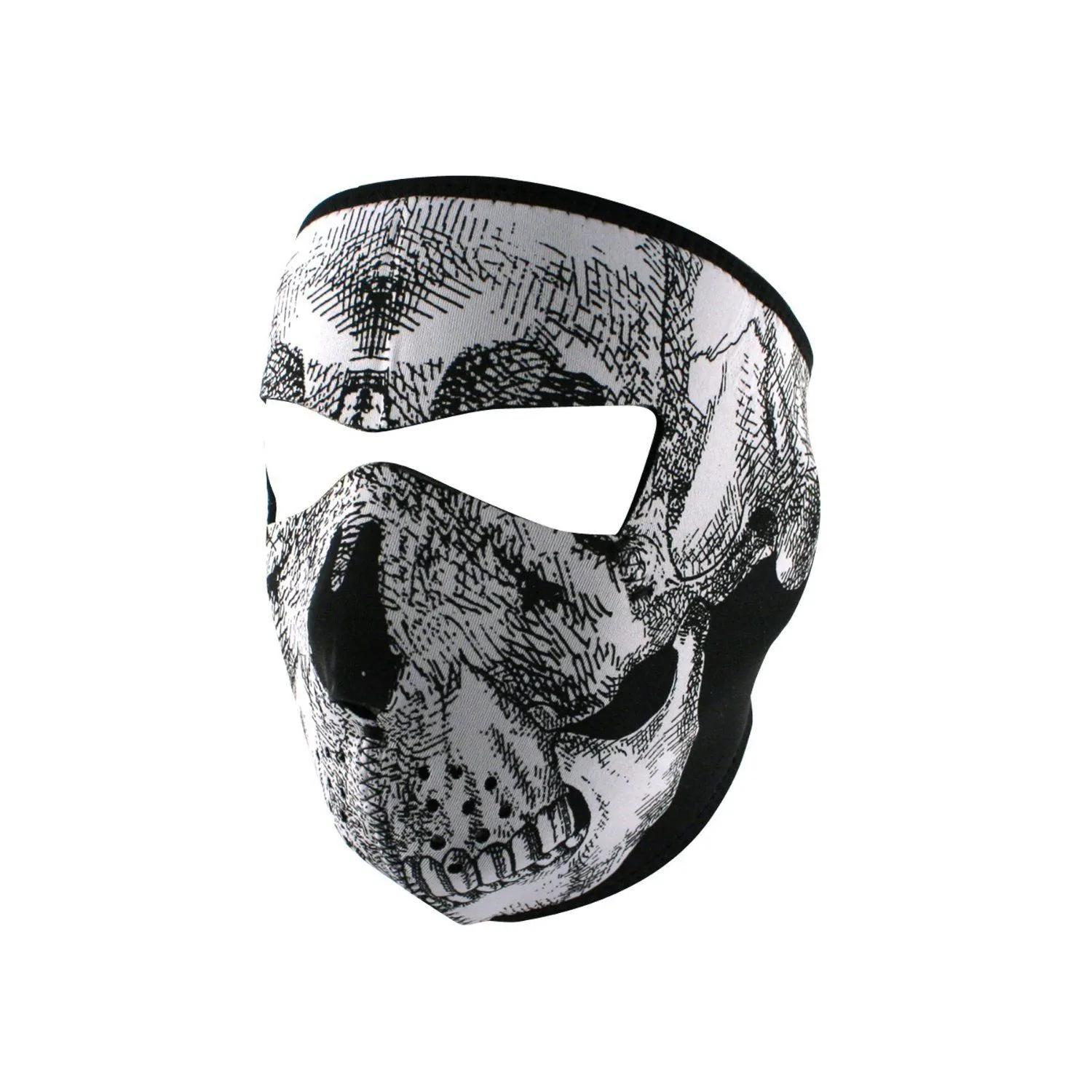 Black & White Glow In The Dark Neoprene Full Face Mask -Grinning Skull - Zan Headgear 2503-0068