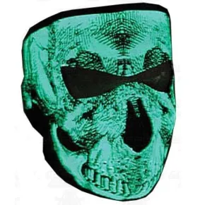 Black & White Glow In The Dark Neoprene Full Face Mask -Grinning Skull - Zan Headgear 2503-0068