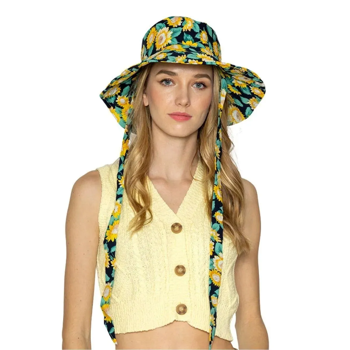 Bucket Hat with Yellow Sunflowers