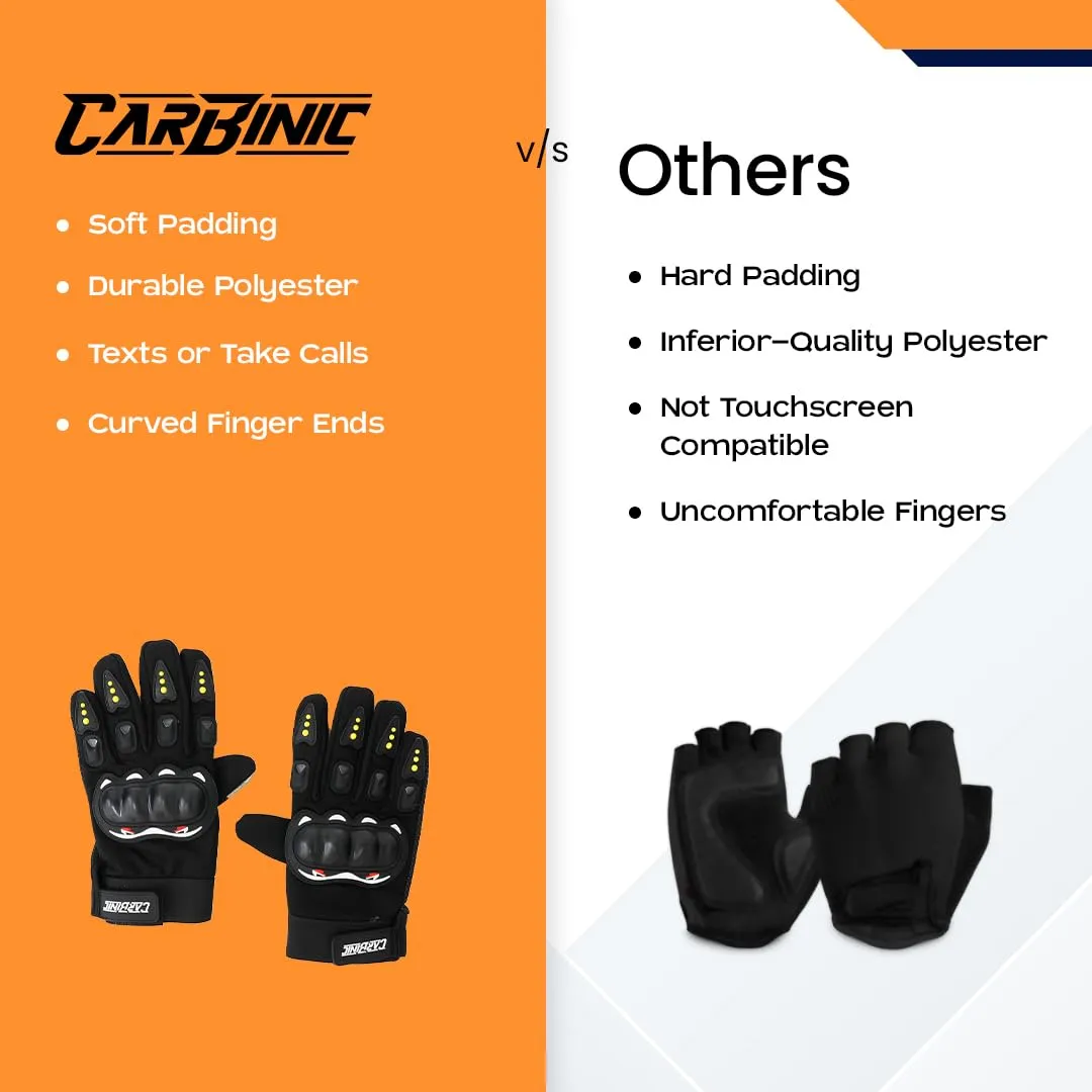 CARBINIC Full Finger Bike Riding Gloves - Polyester, Touch Screen Sensitive, Off-Road Protection for New Age Commuters (M, Black)