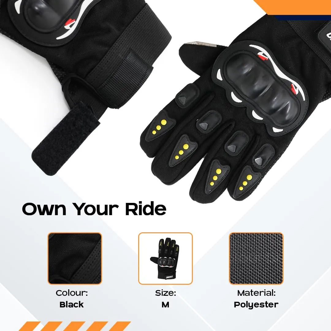 CARBINIC Full Finger Bike Riding Gloves - Polyester, Touch Screen Sensitive, Off-Road Protection for New Age Commuters (M, Black)