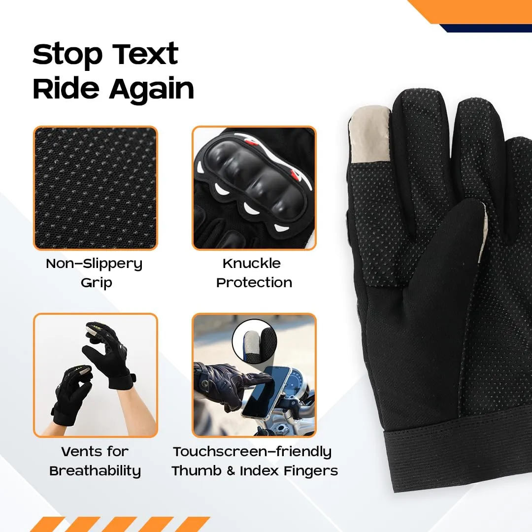 CARBINIC Full Finger Bike Riding Gloves - Polyester, Touch Screen Sensitive, Off-Road Protection for New Age Commuters (M, Black)