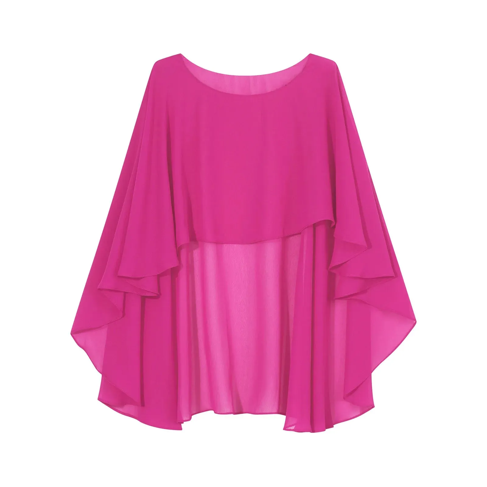 Chiffon Solid Pullover Shawl Hi-low Hem Thin Soft Ponchos