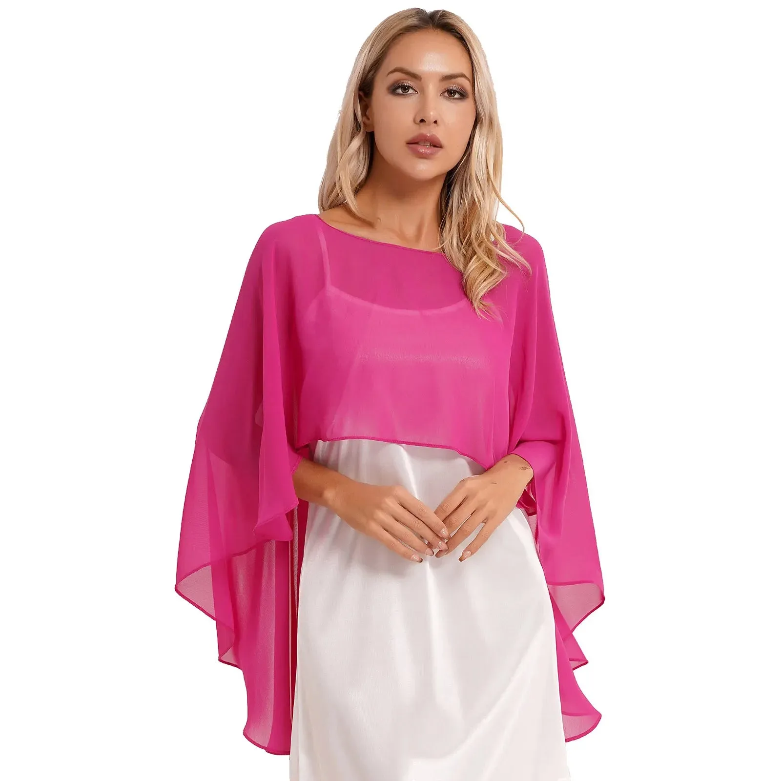 Chiffon Solid Pullover Shawl Hi-low Hem Thin Soft Ponchos