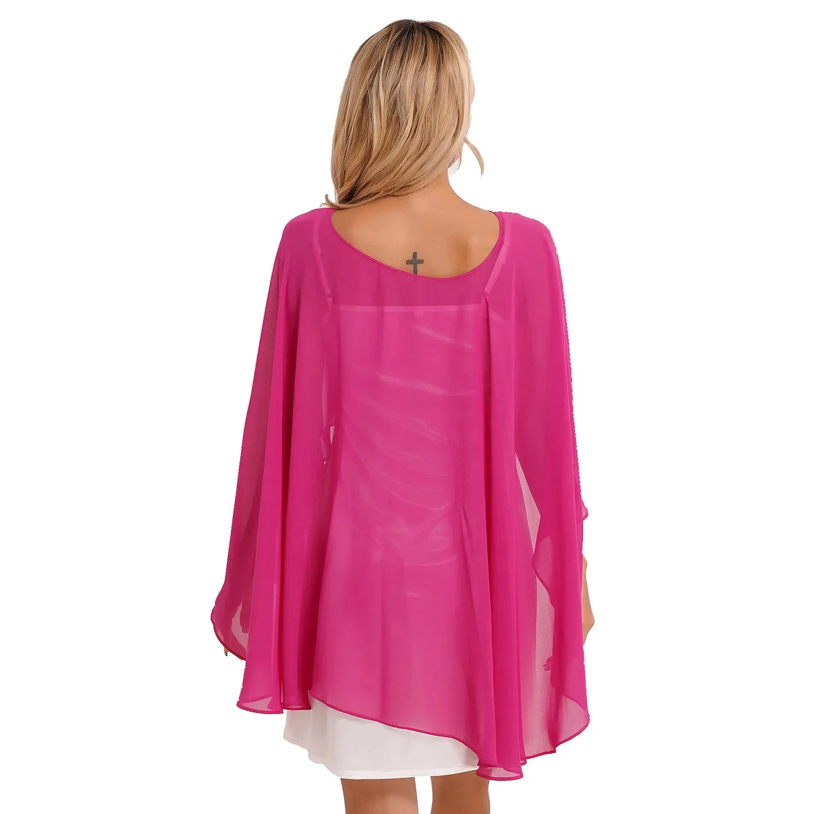 Chiffon Solid Pullover Shawl Hi-low Hem Thin Soft Ponchos