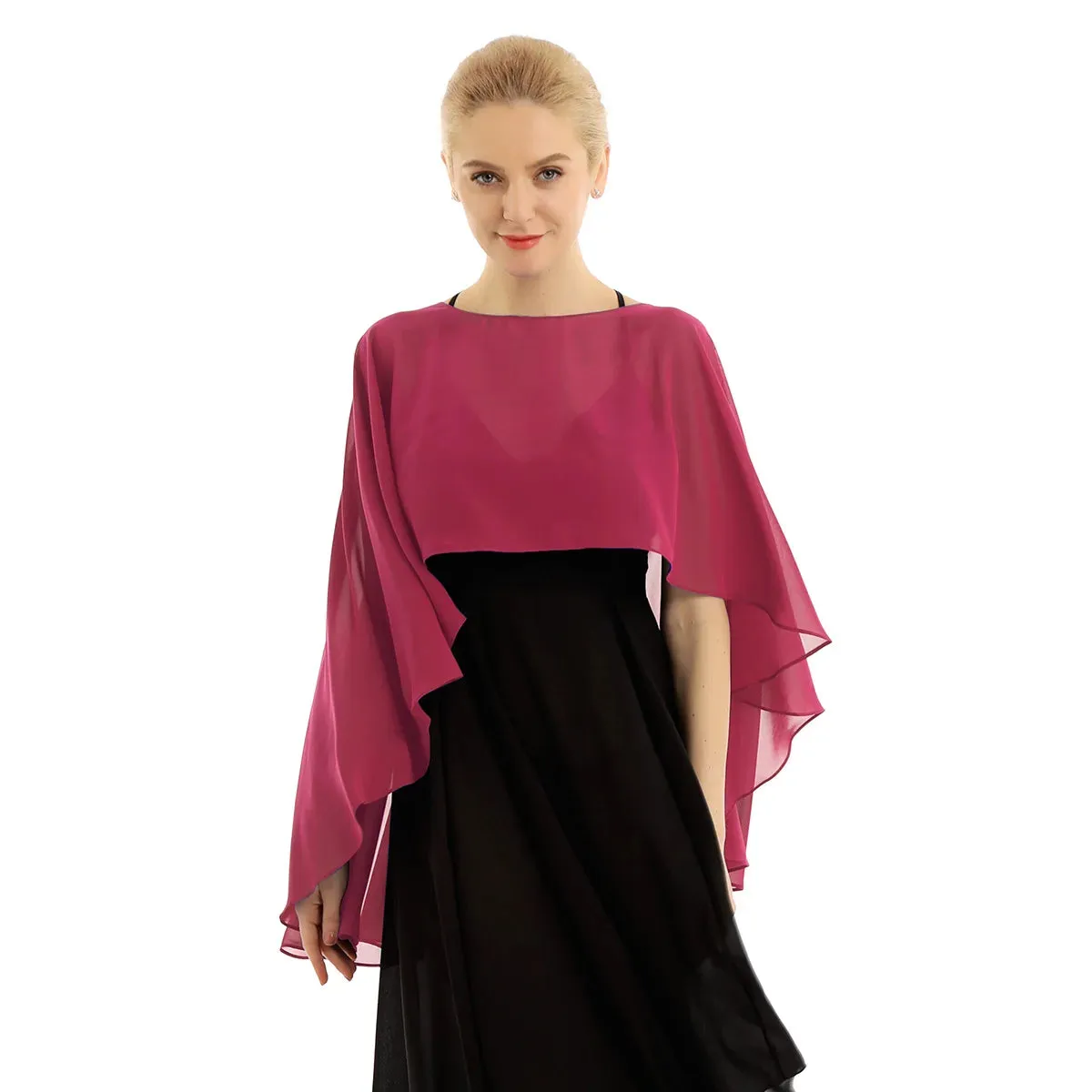 Chiffon Solid Pullover Shawl Hi-low Hem Thin Soft Ponchos