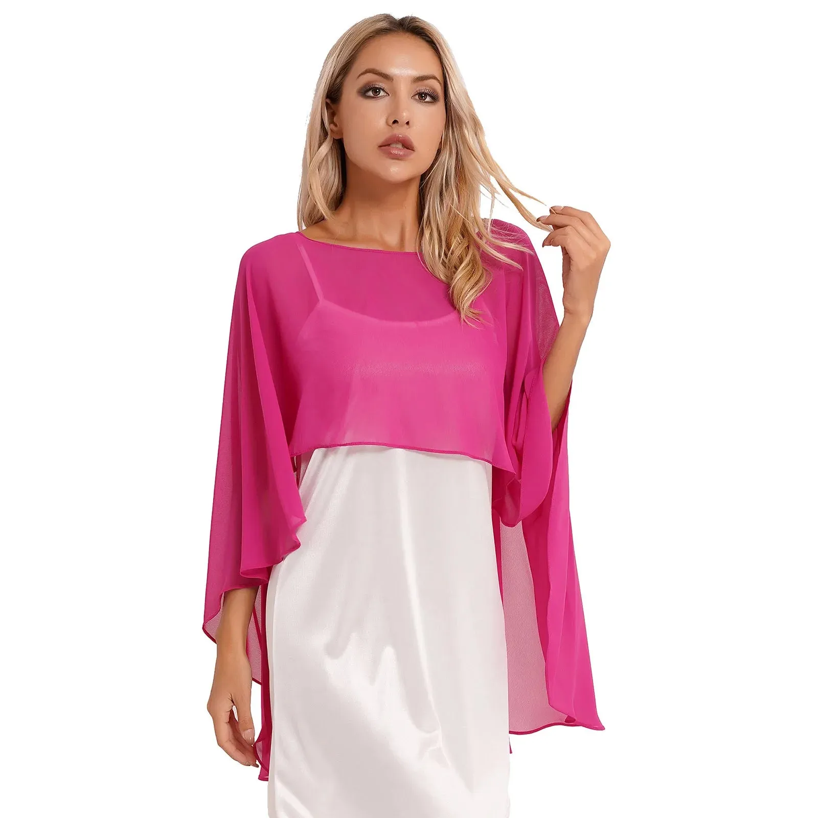 Chiffon Solid Pullover Shawl Hi-low Hem Thin Soft Ponchos