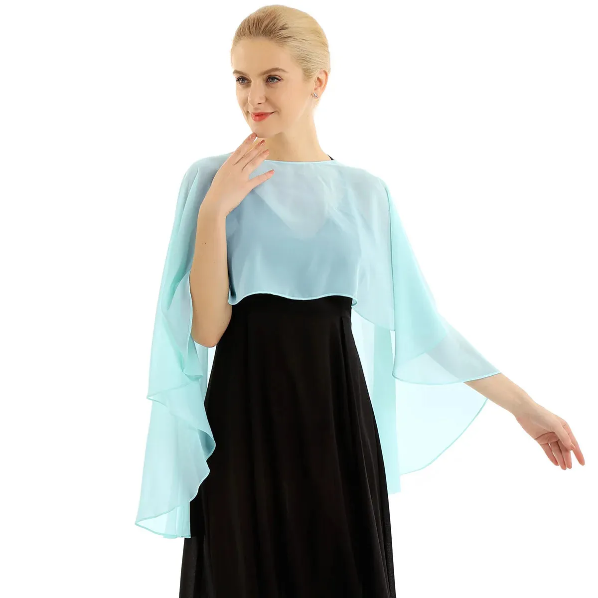 Chiffon Solid Pullover Shawl Hi-low Hem Thin Soft Ponchos