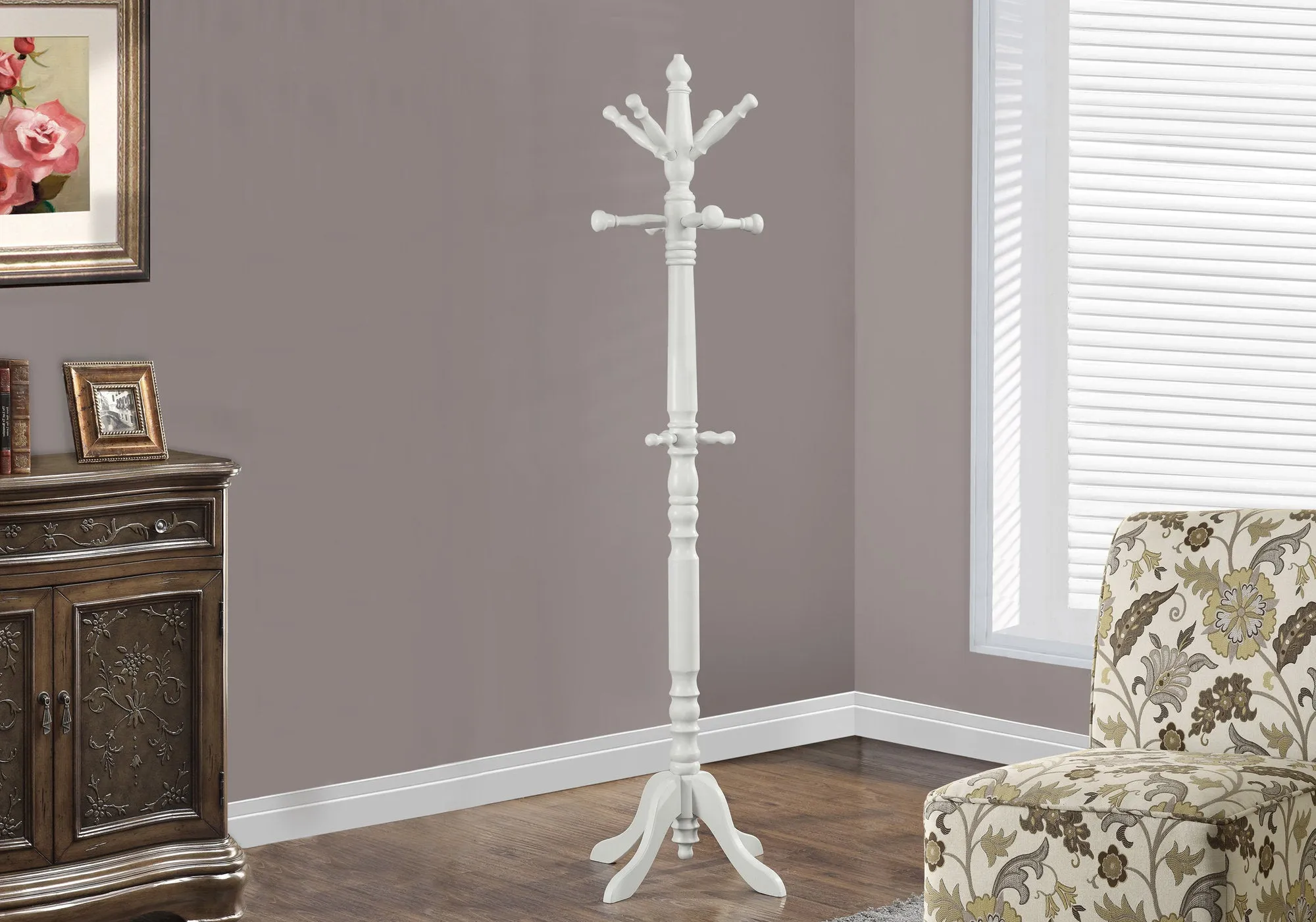 Coat Rack - 73"H / Antique White Wood Traditional Style