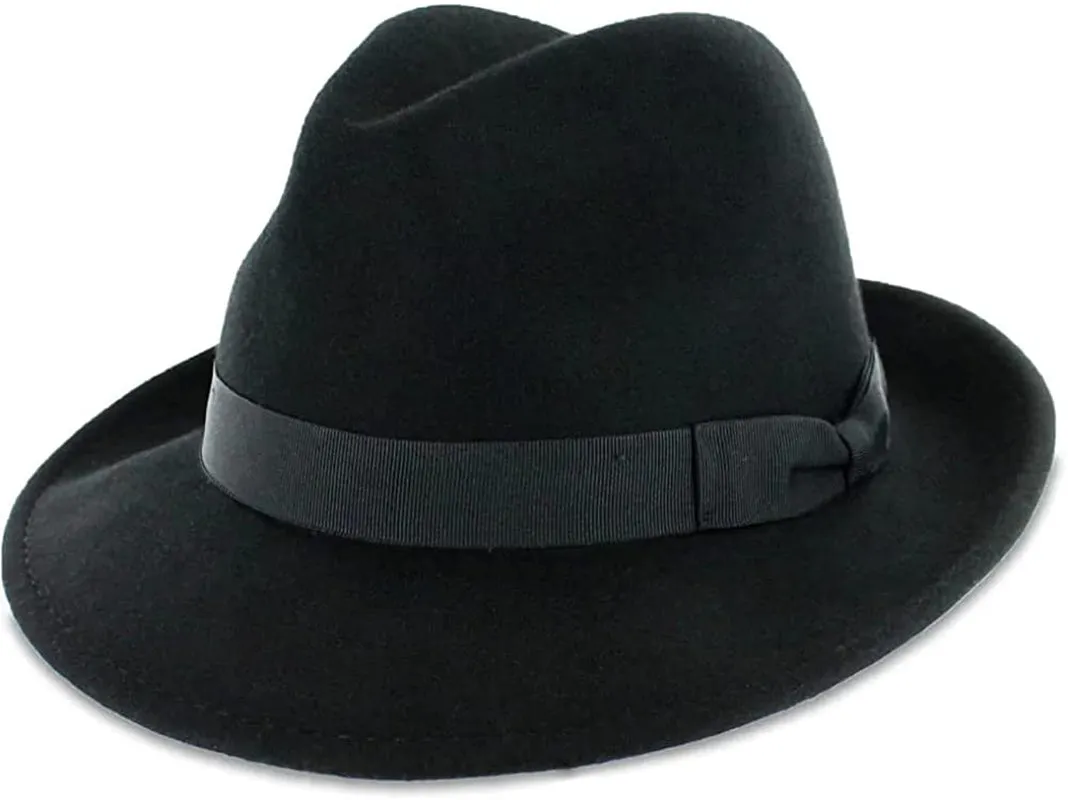 Crushable Dress Fedora Men's Vintage Style Hat 100% Pure Wool in Black Blue Grey Pecan Brown and Striped Bands