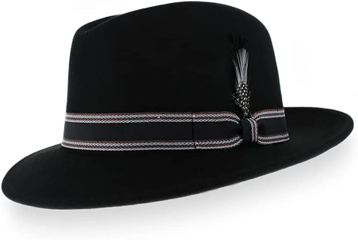 Crushable Dress Fedora Men's Vintage Style Hat 100% Pure Wool in Black Blue Grey Pecan Brown and Striped Bands