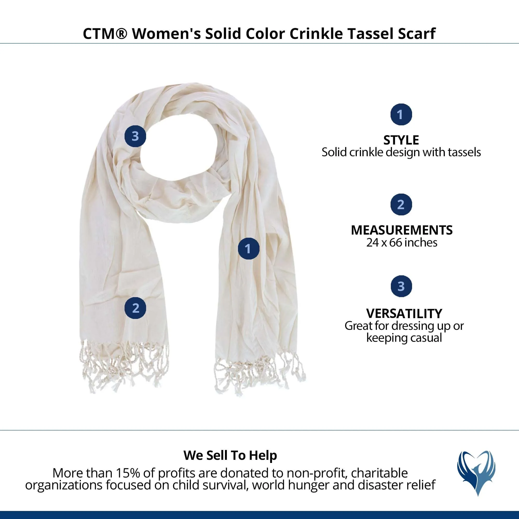 CTM® Women's Solid Color Crinkle Tassel Scarf