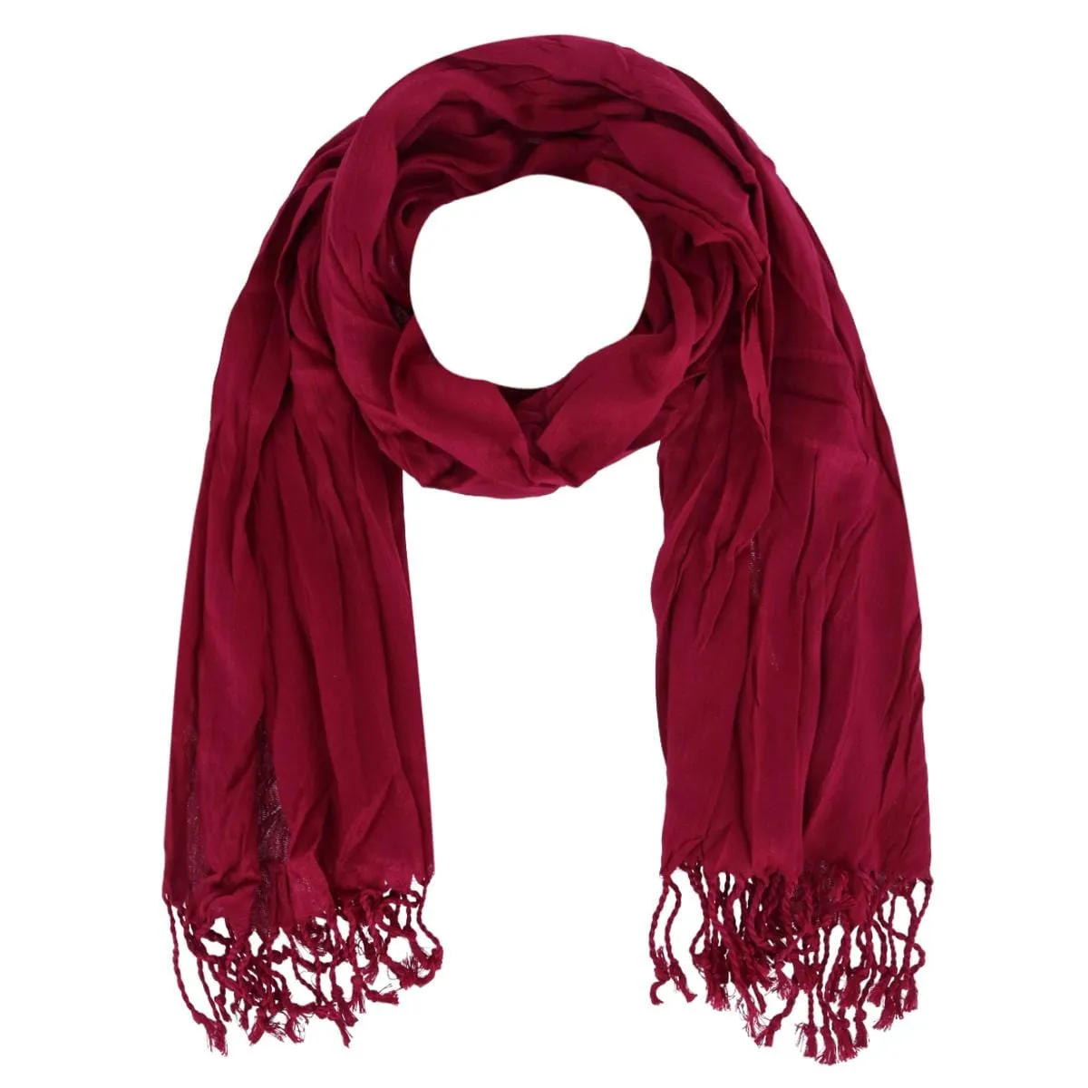 CTM® Women's Solid Color Crinkle Tassel Scarf