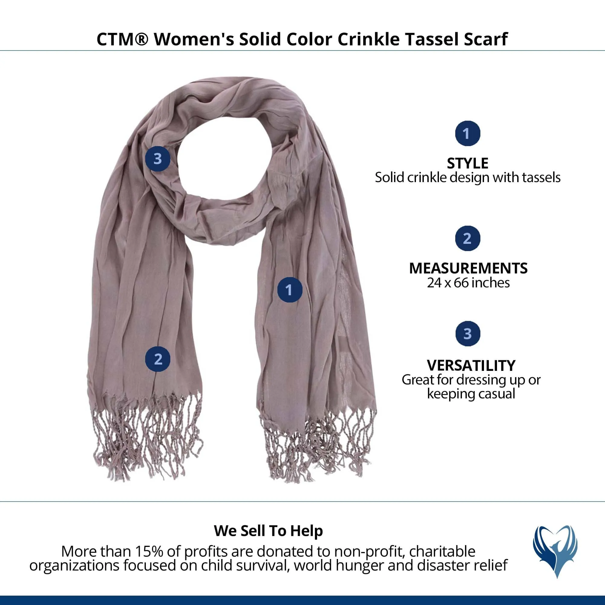 CTM® Women's Solid Color Crinkle Tassel Scarf