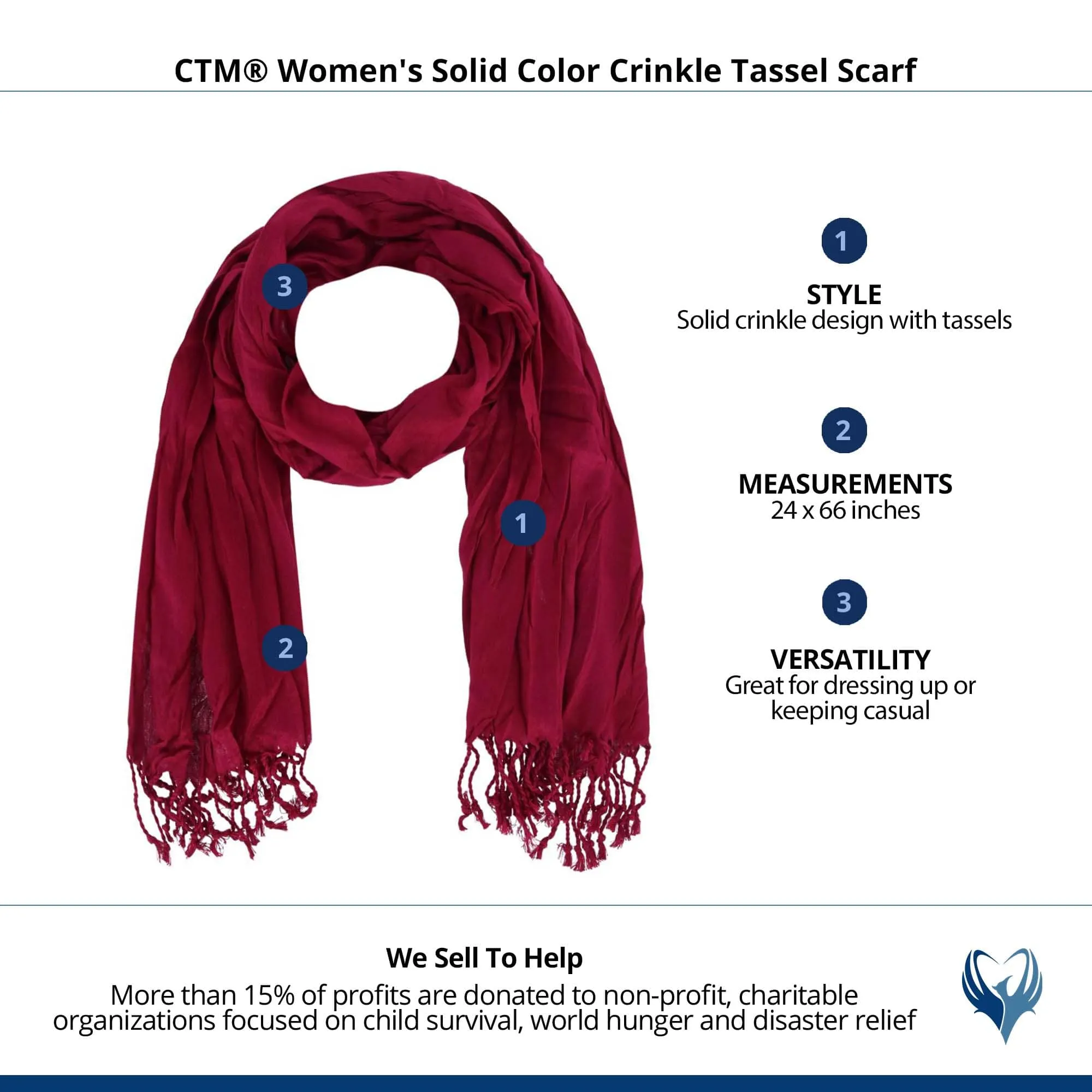 CTM® Women's Solid Color Crinkle Tassel Scarf