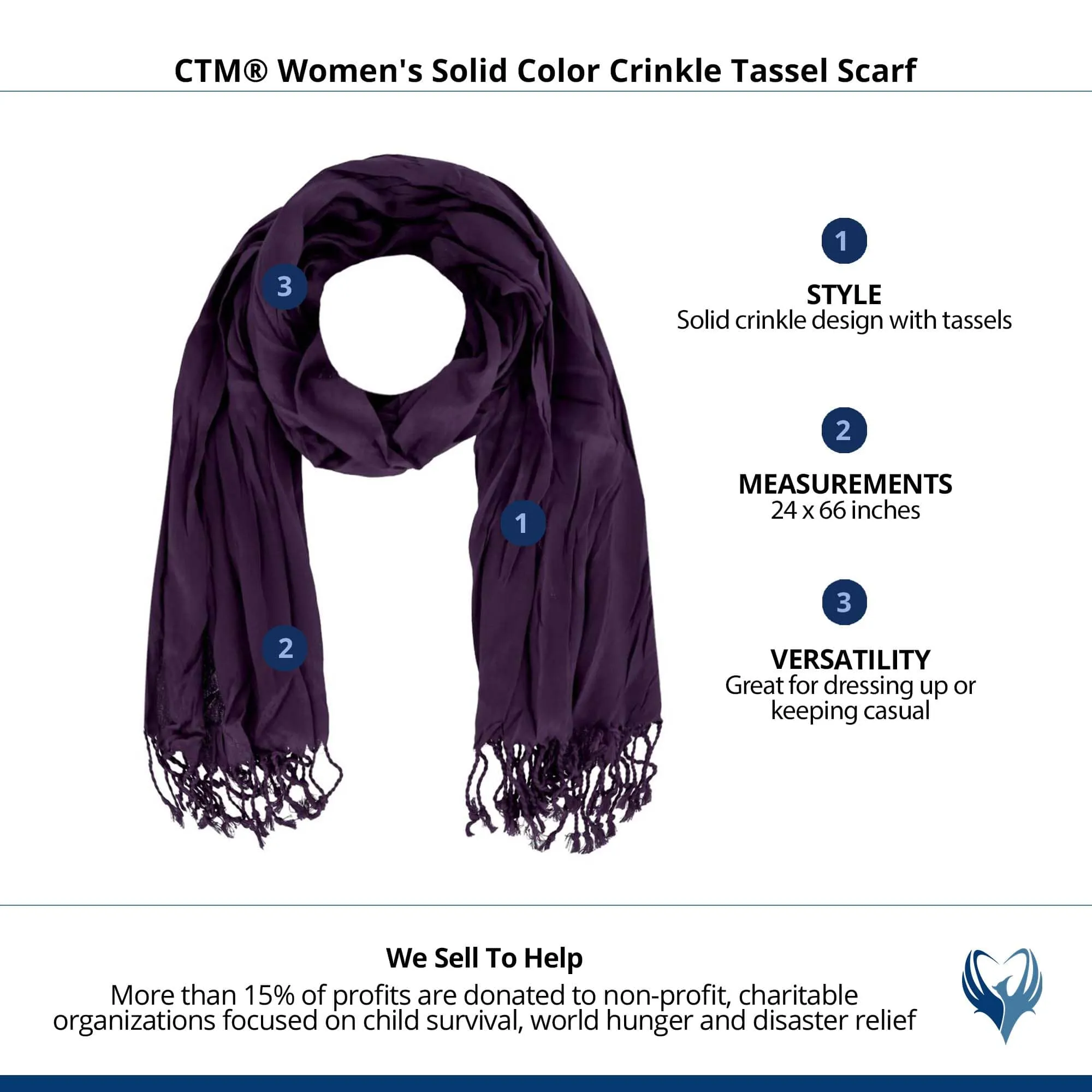 CTM® Women's Solid Color Crinkle Tassel Scarf