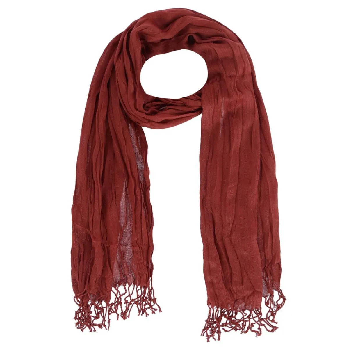 CTM® Women's Solid Color Crinkle Tassel Scarf