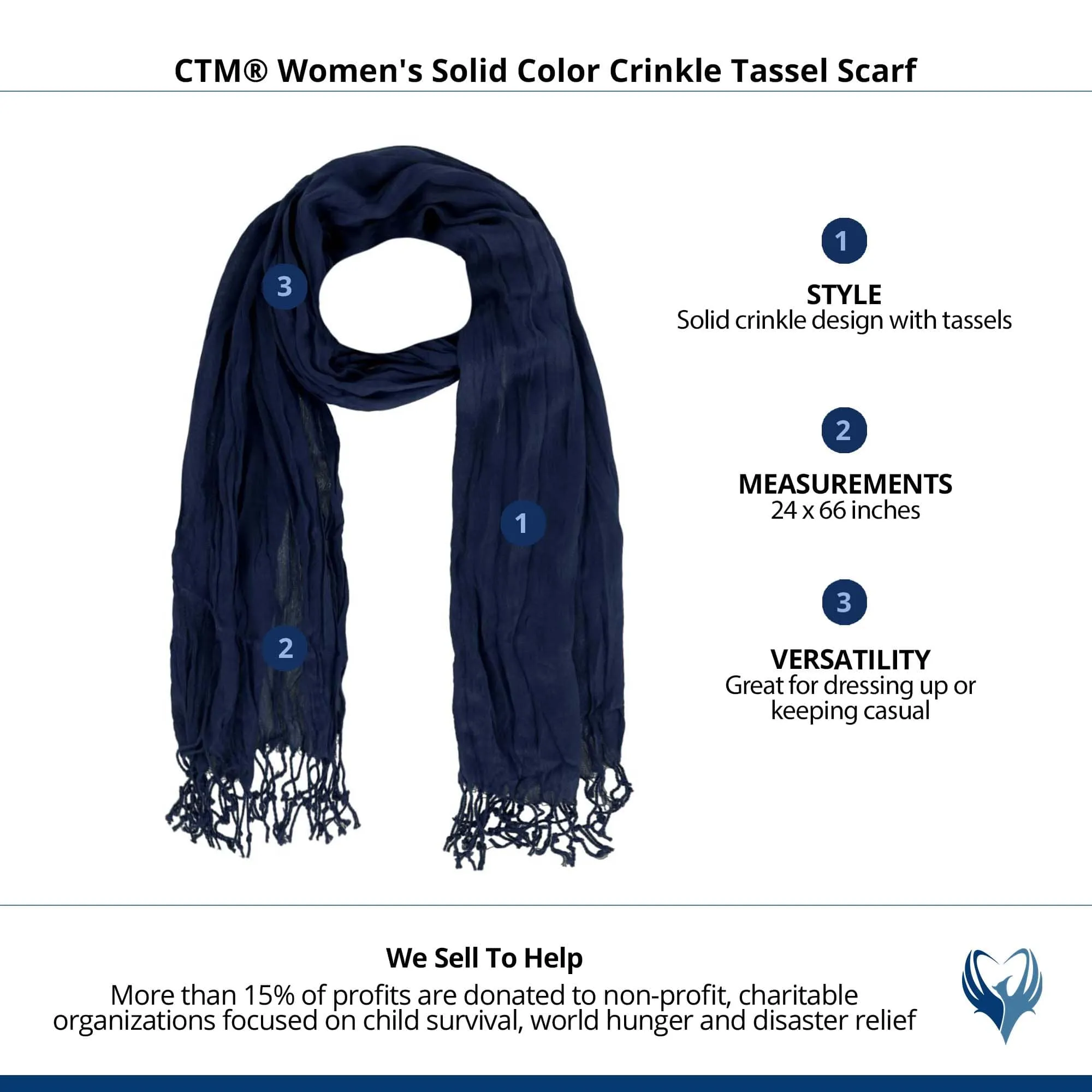 CTM® Women's Solid Color Crinkle Tassel Scarf