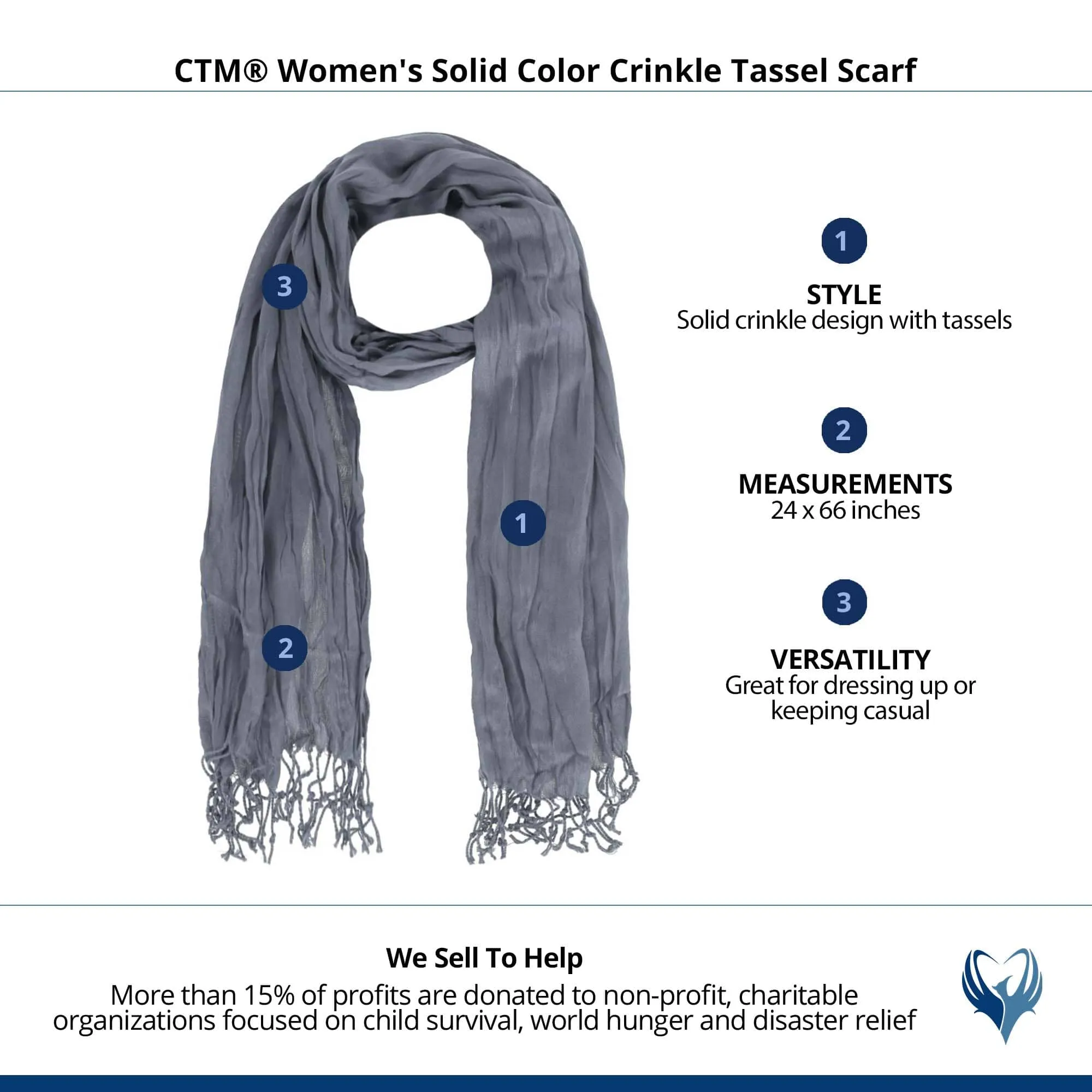 CTM® Women's Solid Color Crinkle Tassel Scarf