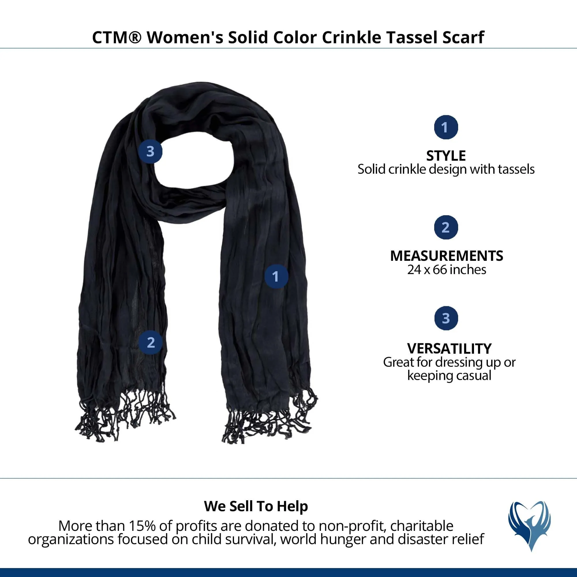 CTM® Women's Solid Color Crinkle Tassel Scarf