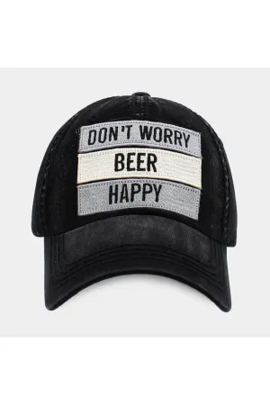 DONT WORRY BEER HAPPY Message Vintage Baseball Cap