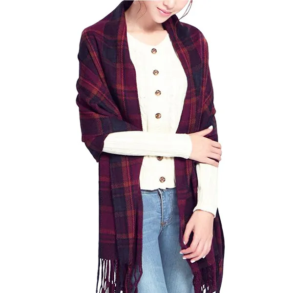 Fashionable Womens Large Plaid Wool Scarves for Fall and Winter