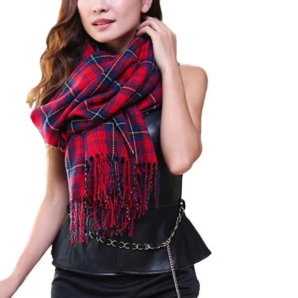 Fashionable Womens Large Plaid Wool Scarves for Fall and Winter