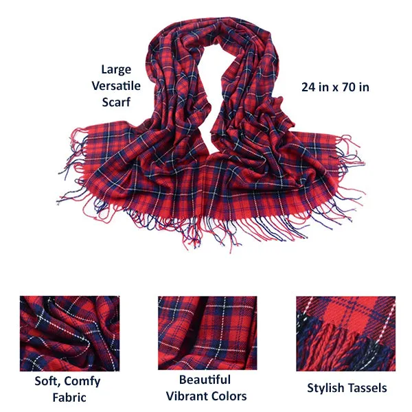 Fashionable Womens Large Plaid Wool Scarves for Fall and Winter