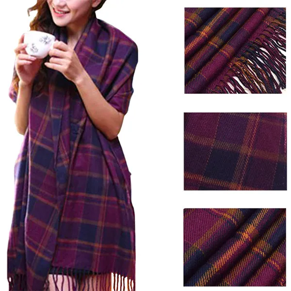 Fashionable Womens Large Plaid Wool Scarves for Fall and Winter