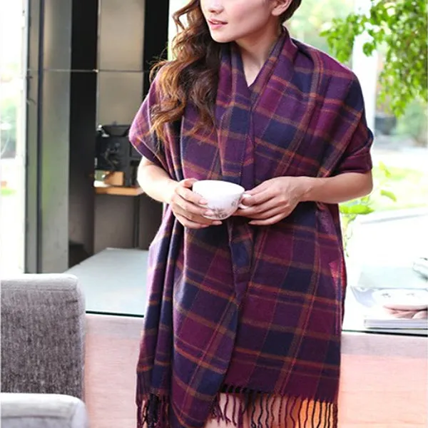 Fashionable Womens Large Plaid Wool Scarves for Fall and Winter