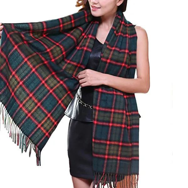 Fashionable Womens Large Plaid Wool Scarves for Fall and Winter