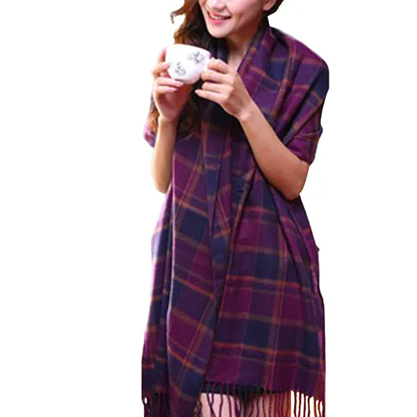 Fashionable Womens Large Plaid Wool Scarves for Fall and Winter