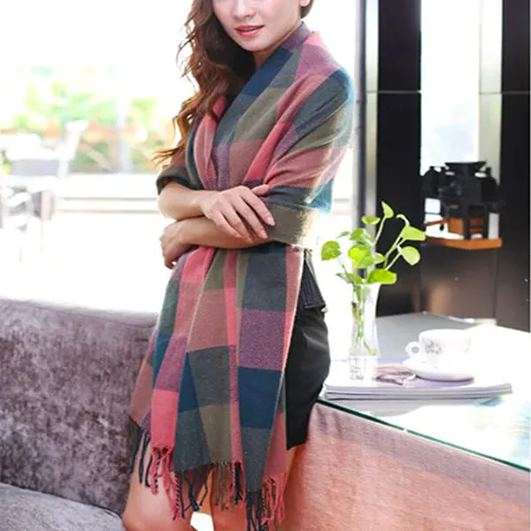 Fashionable Womens Large Plaid Wool Scarves for Fall and Winter