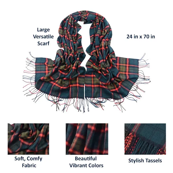 Fashionable Womens Large Plaid Wool Scarves for Fall and Winter