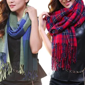 Fashionable Womens Large Plaid Wool Scarves for Fall and Winter