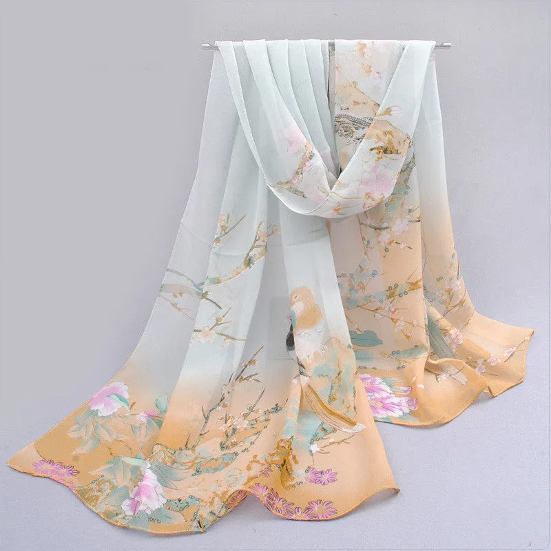 Feminino rushed cachecol skull of spring and autumn thin chiffon silk women summer sun scarves outdoors shawl