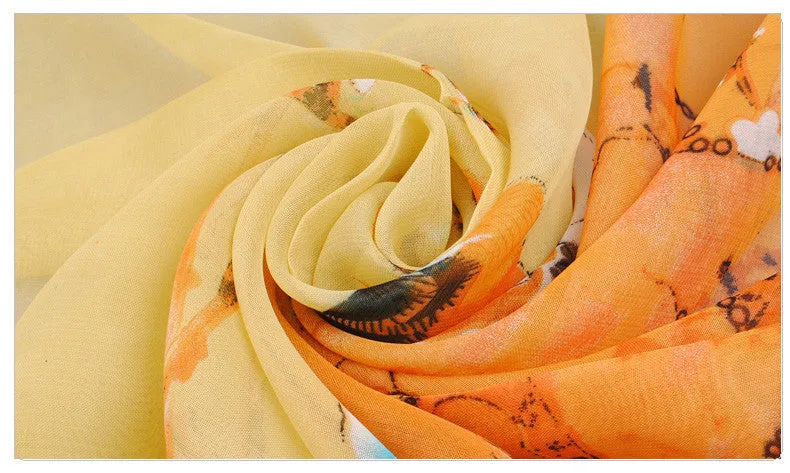 Feminino rushed cachecol skull of spring and autumn thin chiffon silk women summer sun scarves outdoors shawl