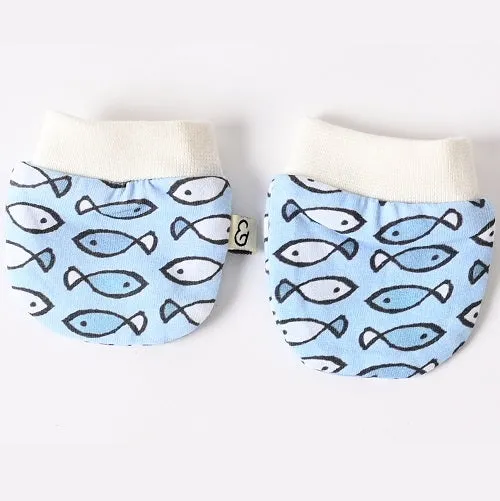 Fishy Fishy in the Sea Ribbed No Scratch Mittens - Blue