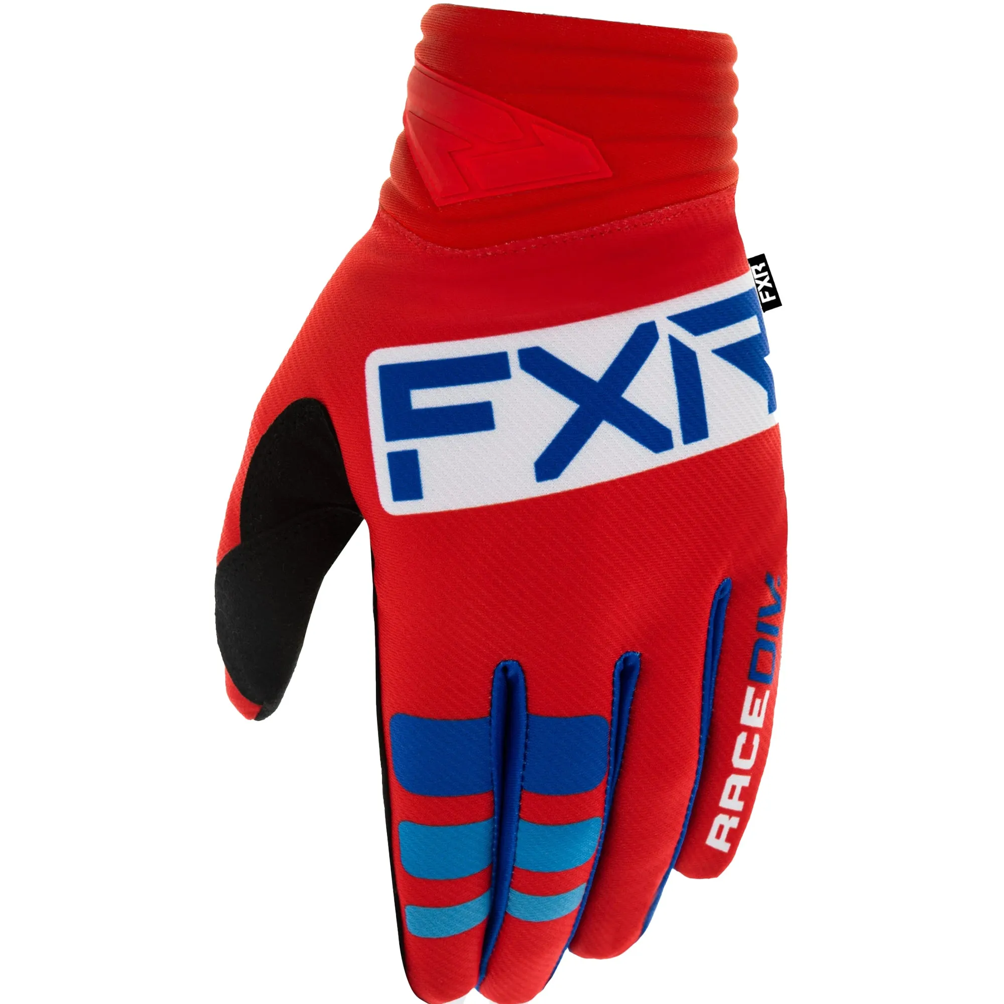 FXR  Red Blue Prime MX Gloves Slip On Stretch Knit Breathable Secure Fit