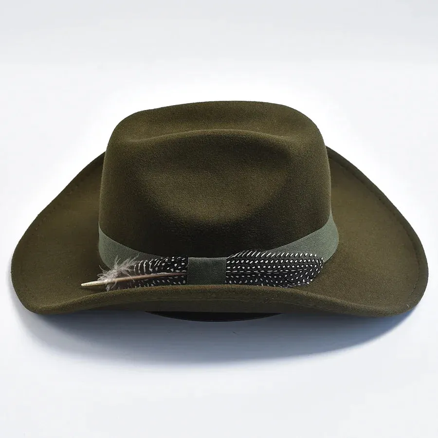 Handmade Feather Cowboy Hat Vintage Curved Brim Fedora Style