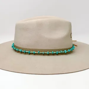 Hat Band With Turquoise Stones and Light Brown Ties