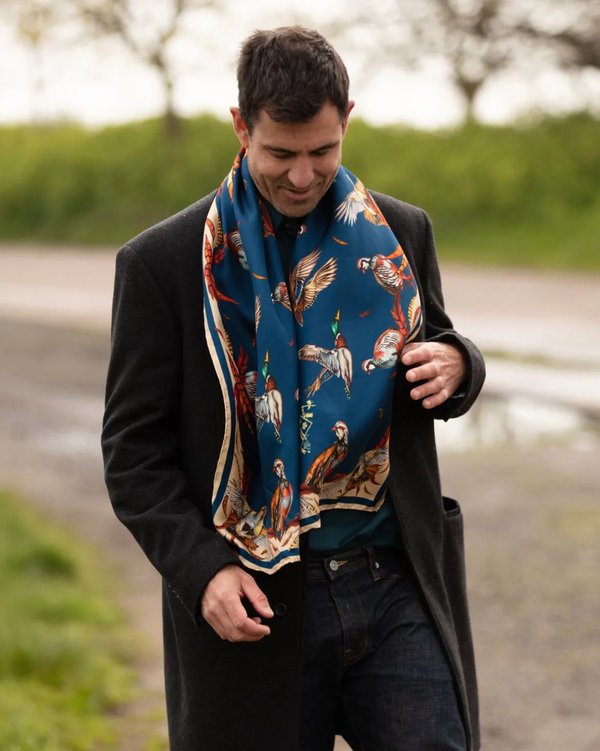 Here Come The Boys Silk Game Scarf in Petrol