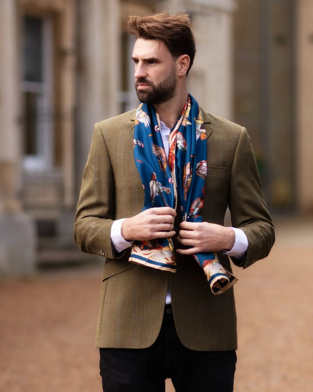 Here Come The Boys Silk Game Scarf in Petrol