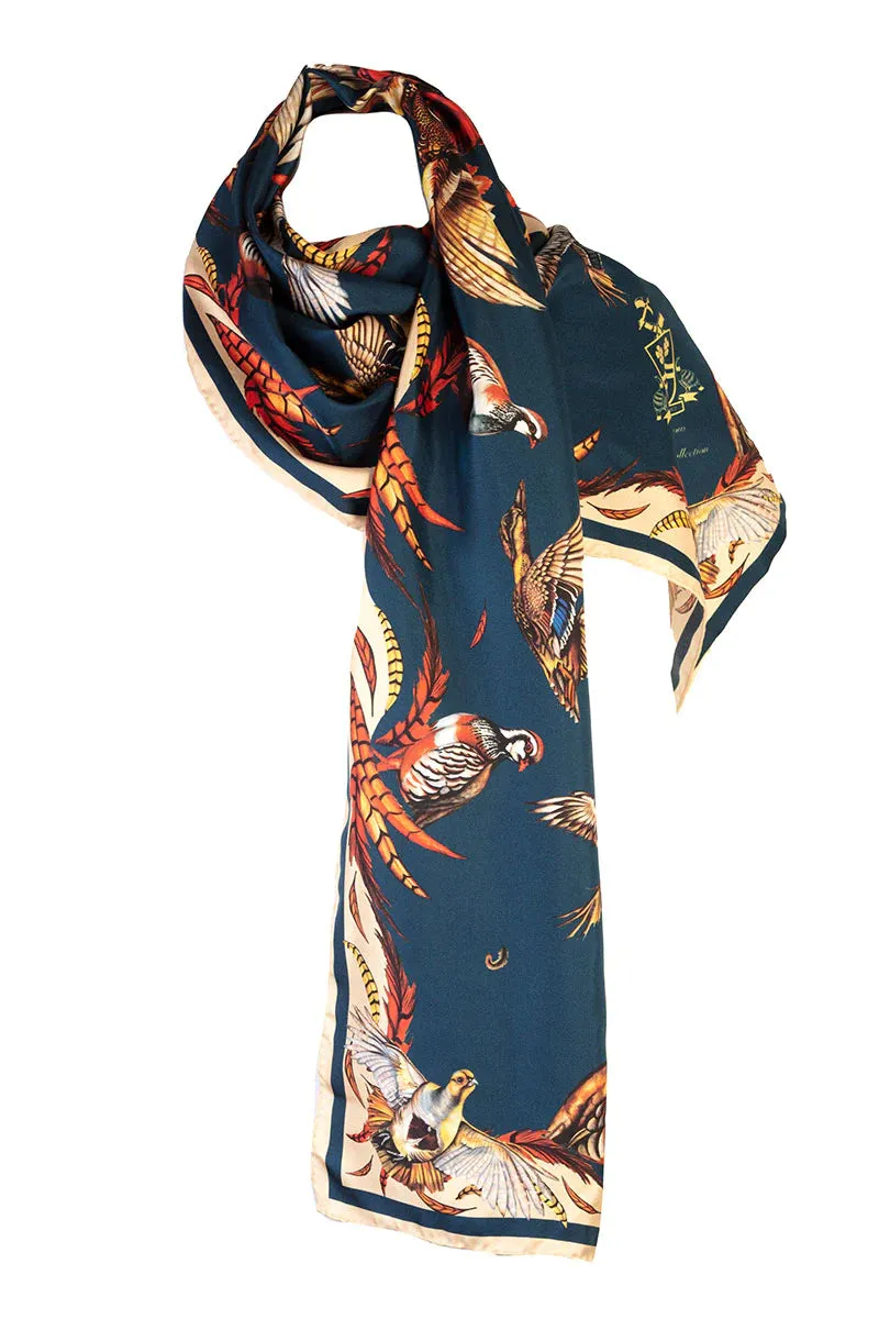 Here Come The Boys Silk Game Scarf in Petrol