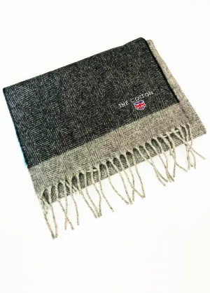 Herringbone Made In England Lambswool Fringe Scarf | Black & Gray